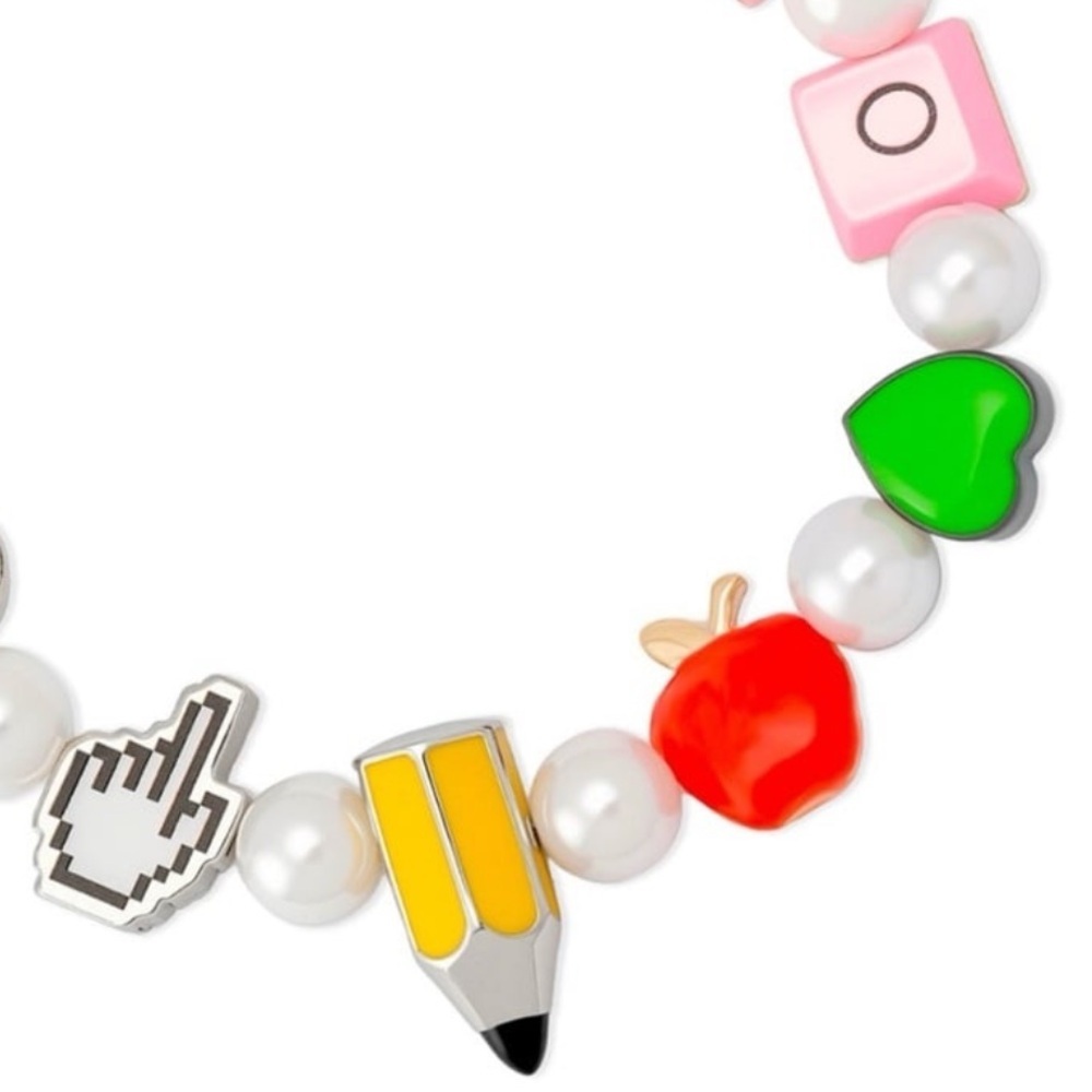 BETSEY JOHNSON Back to School Whimsical Faux Pearl and Charm Bracelet NEW NWT - Picture 7 of 7